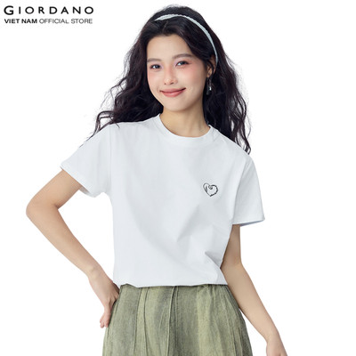 [Online Exclusive] GIORDANO Áo Thun Nữ Ngắn Tay Thêu Trái Tim 5326391