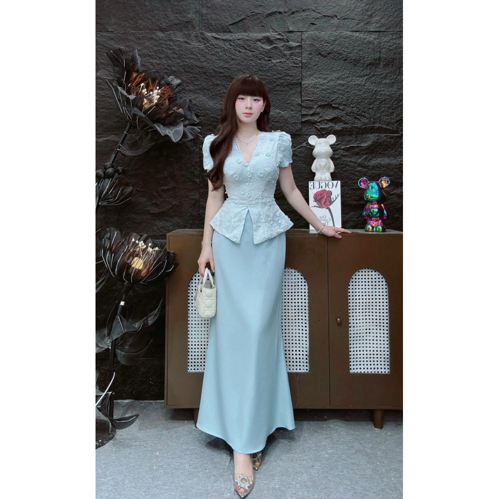 Set thiết kế A41 áo xô thêu tay ngắn và chân váy dài (Freesize eo dưới 74cm) - MITRUC | BigBuy360 - bigbuy360.vn