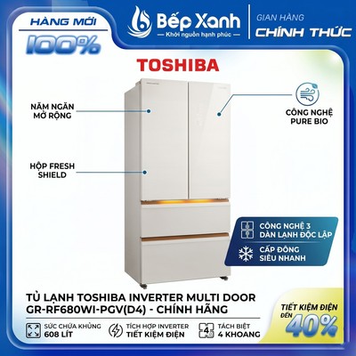 Tủ Lạnh Toshiba Inverter Multi Door GR-RF680WI-PGV(D4) - Chính Hãng, Tích Hợp Inverter, Đa Cửa, Bảo Hành Trọn Đổi