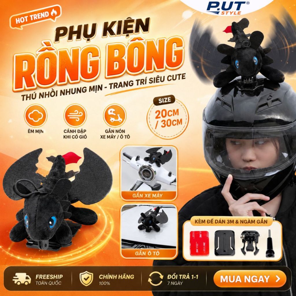 Rồng Bay Gắn Nón Bảo Hiểm, Ô Tô, Xe Máy Phụ Kiện Con Thú Rồng Bay Rồng Nhồi Bông Răng Sún Cao Cấp