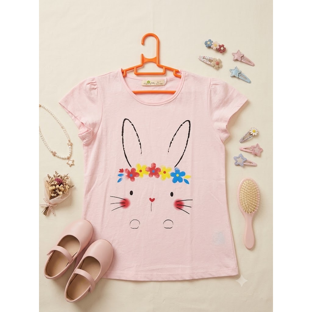 Áo phông cotton bg Litibaby thỏ hoa