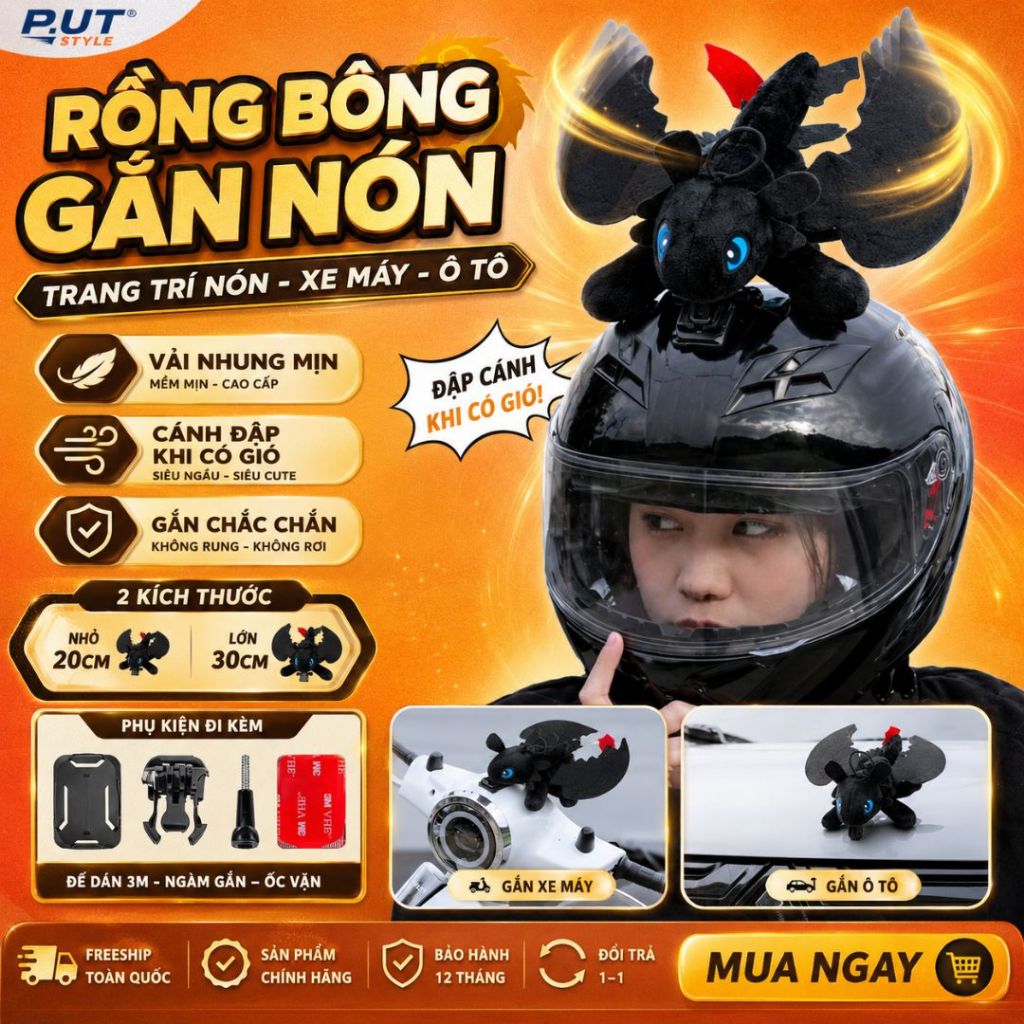 Phụ Kiện Rồng Bay Răng Sún Gắn Nón Bảo Hiểm, Ô Tô, Xe Máy Con Thú Rồng Bay, Rồng Nhồi Bông Cao Cấp