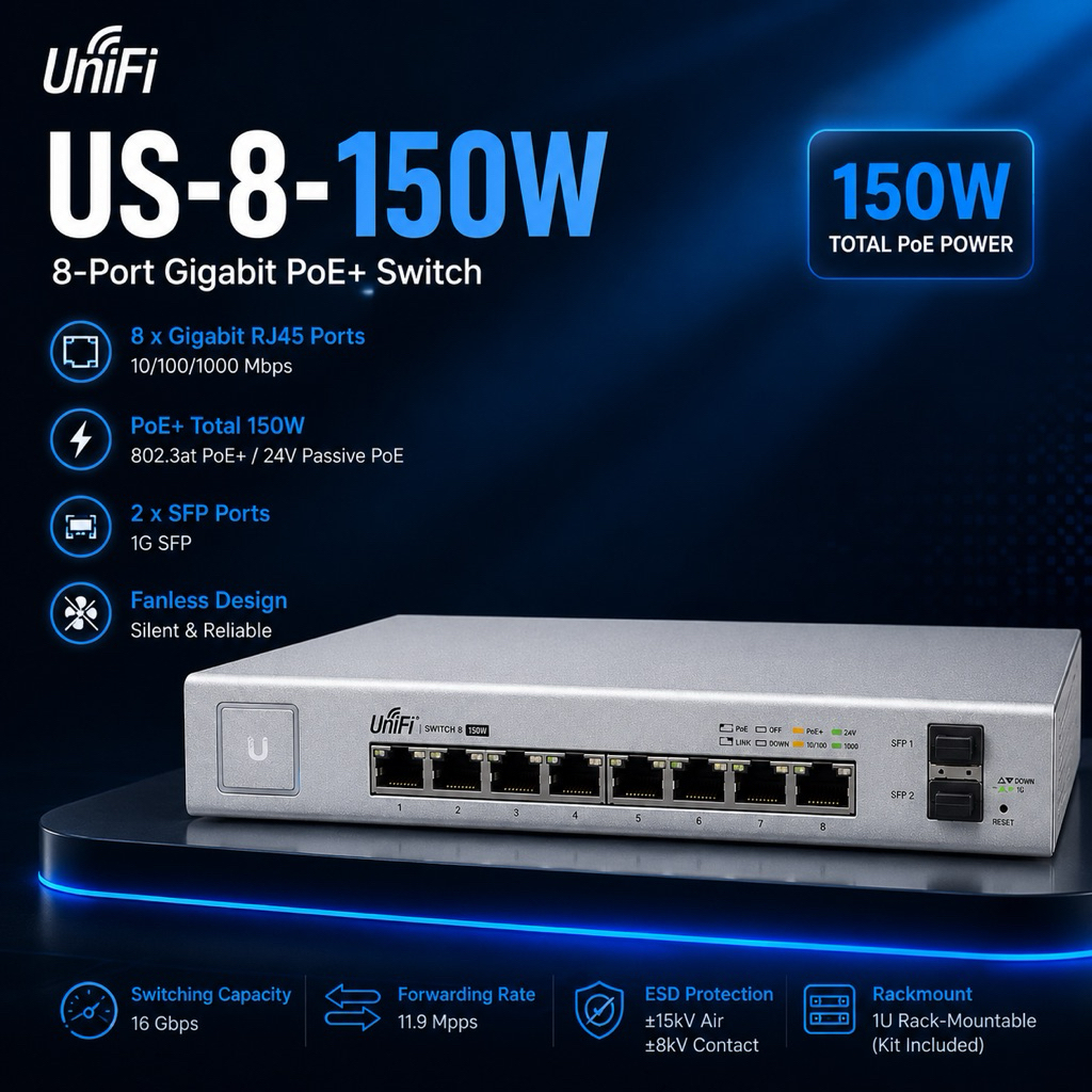 ✅ Switch Gigabit PoE 8 port Unifi US-8-150W