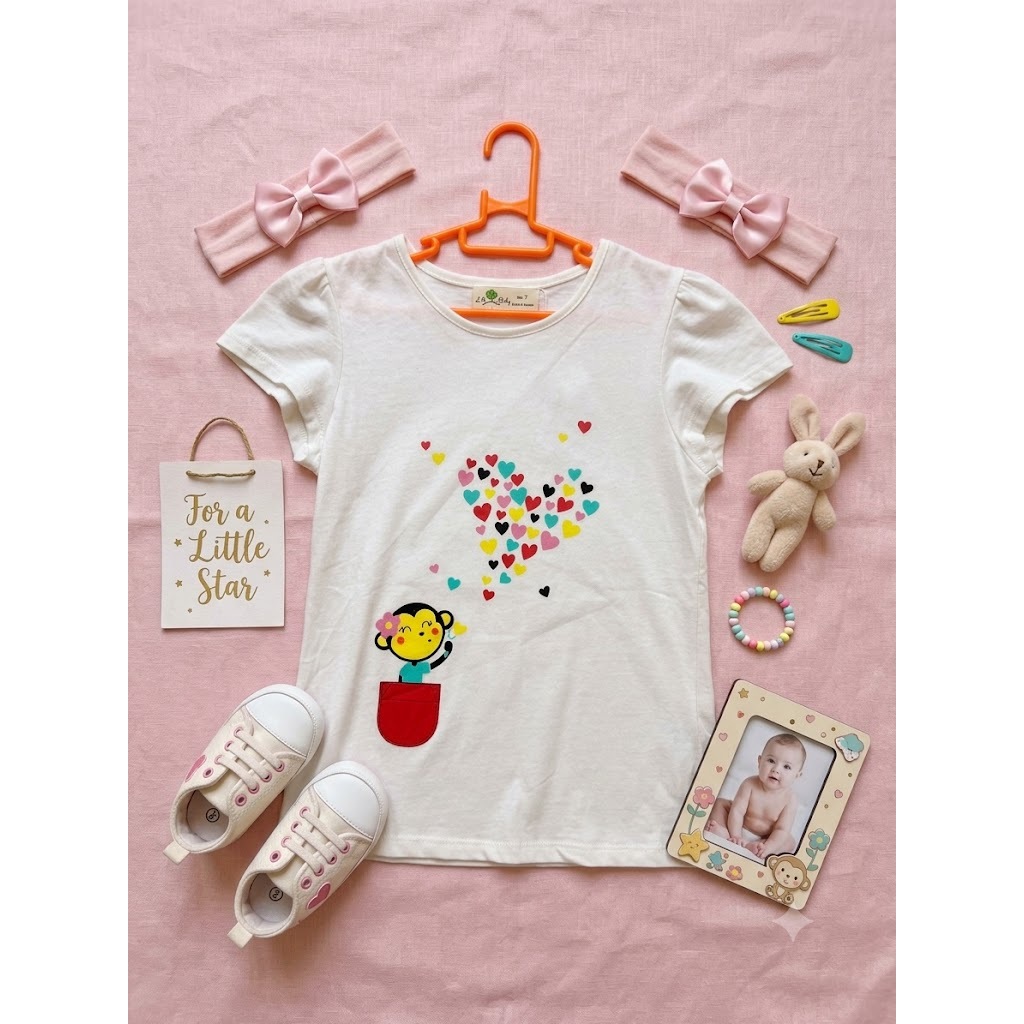 Áo phông cotton bg Litibaby trắng khỉ tim