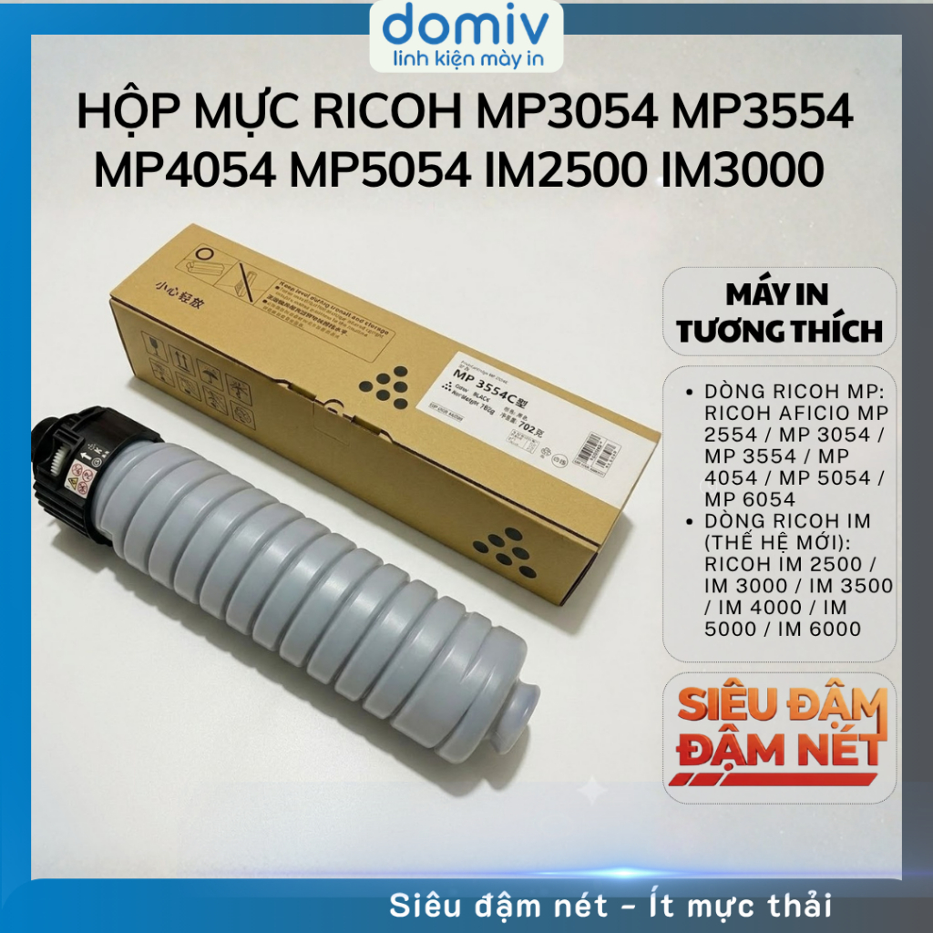 Hộp Mực Ricoh MP3054 MP3554 MP4054 MP5054 IM2500 IM3000 IM4000 In Đậm Nét Sạch Nền DOMIV
