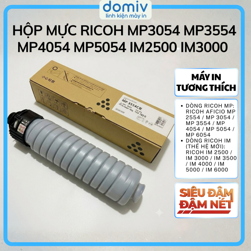 Hộp Mực Ricoh MP3054 MP3554 MP4054 MP5054 IM2500 IM3000 IM4000 In Đậm Nét Sạch Nền MIVDO