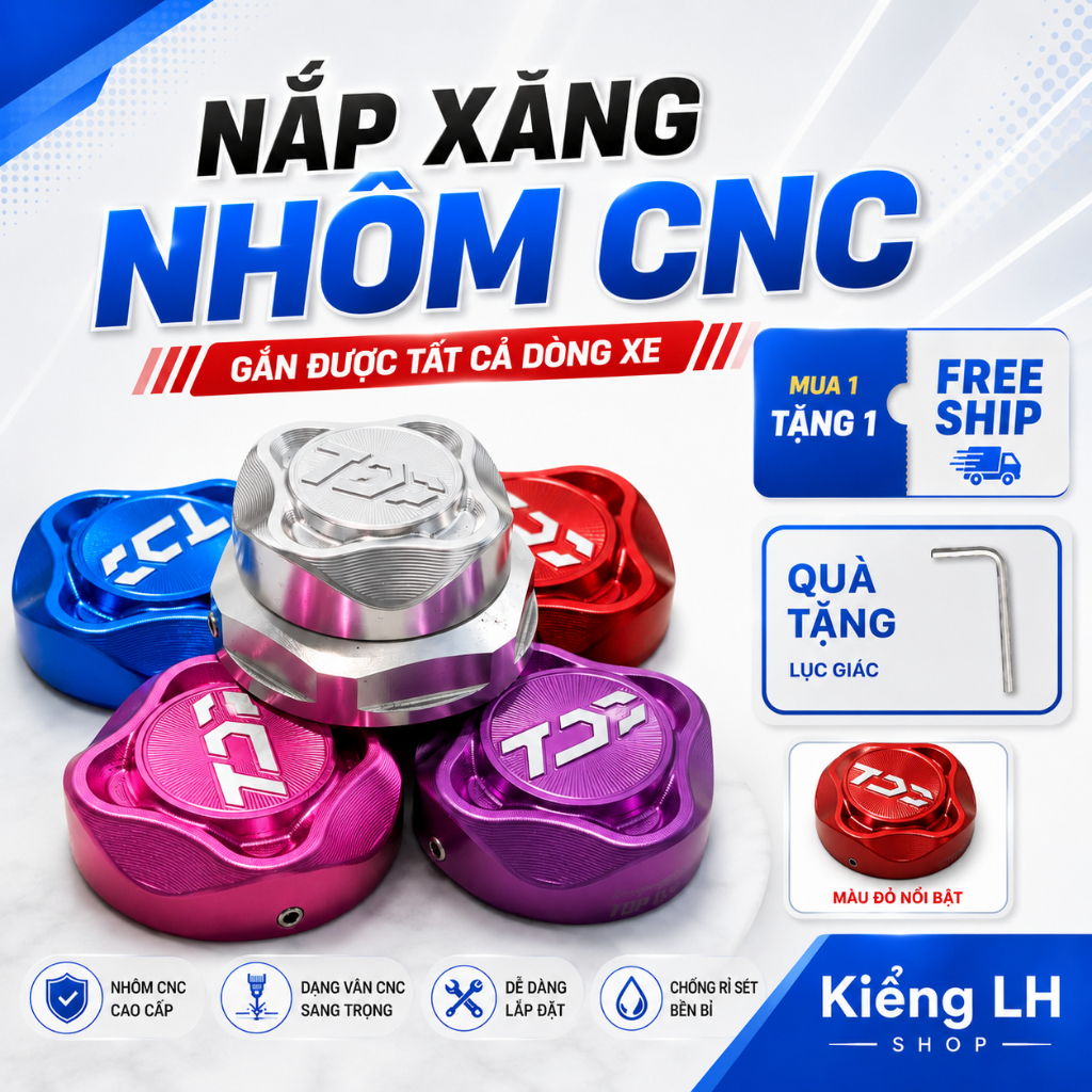 Nắp xăng nhôm CNC gắn cho các dòng xe, nắp xăng inox, nắp xăng xe AB,SH,LEAD,Wave, win, ex