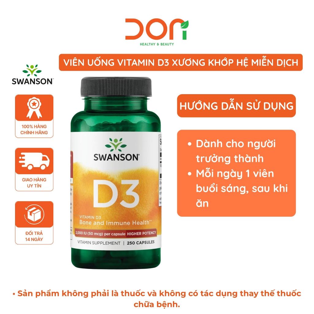 Sản phẩm hỗ trợ Vitamin D3 Swanson 250 viên 2000IU
