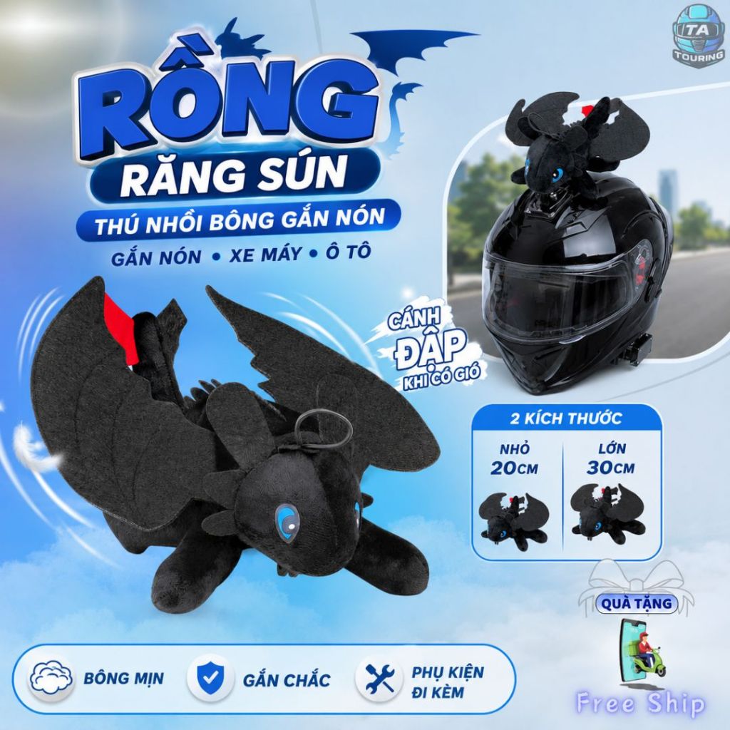 Phụ Kiện Rồng Bay Gắn Nón Bảo Hiểm, Ô Tô, Xe Máy Rồng Nhồi Bông Trang Trí Cute Răng Sún Cao Cấp.