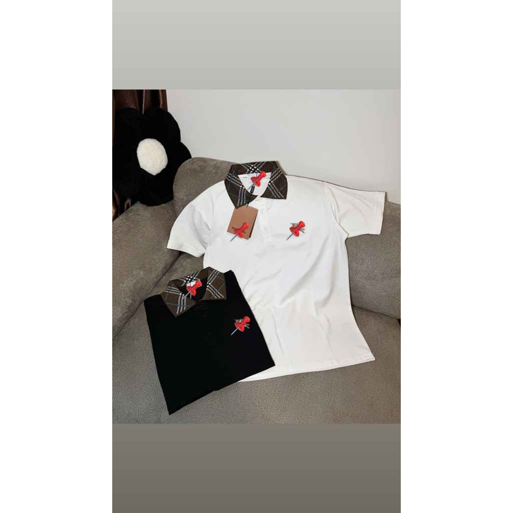 [Mã 1] Polo con ngựa phối cổ nâu màu đen trắng