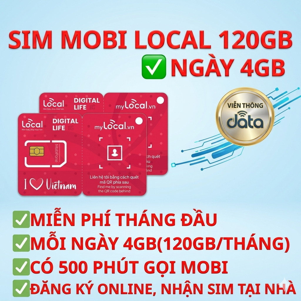 Sim 4G mobi local mỗi ngày 4GB 500 phút nội mạng miễn phí có sẵn tháng đầu