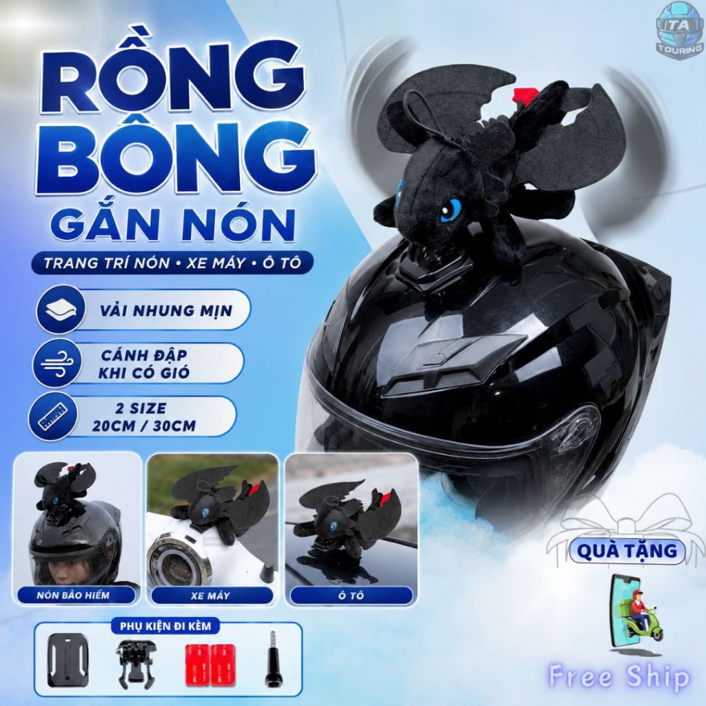 Rồng Bay Cute Nhồi Bông Răng Sún Cao Cấp Con Thú Trang Trí Gắn Nón Bảo Hiểm Xe Máy Ô Tô Độc Lạ
