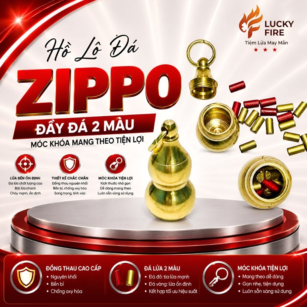 Hồ lô đồng đựng đá Zippo có móc treo chìa khóa tiện lợi