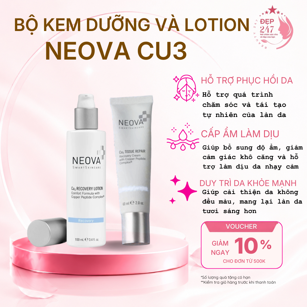 [HÀNG CÔNG TY] Bộ Kem Dưỡng Và Lotion Neova Cu3 Tissue Repair/ Neova Cu3 Recovery Lotion Phục Hồi Da