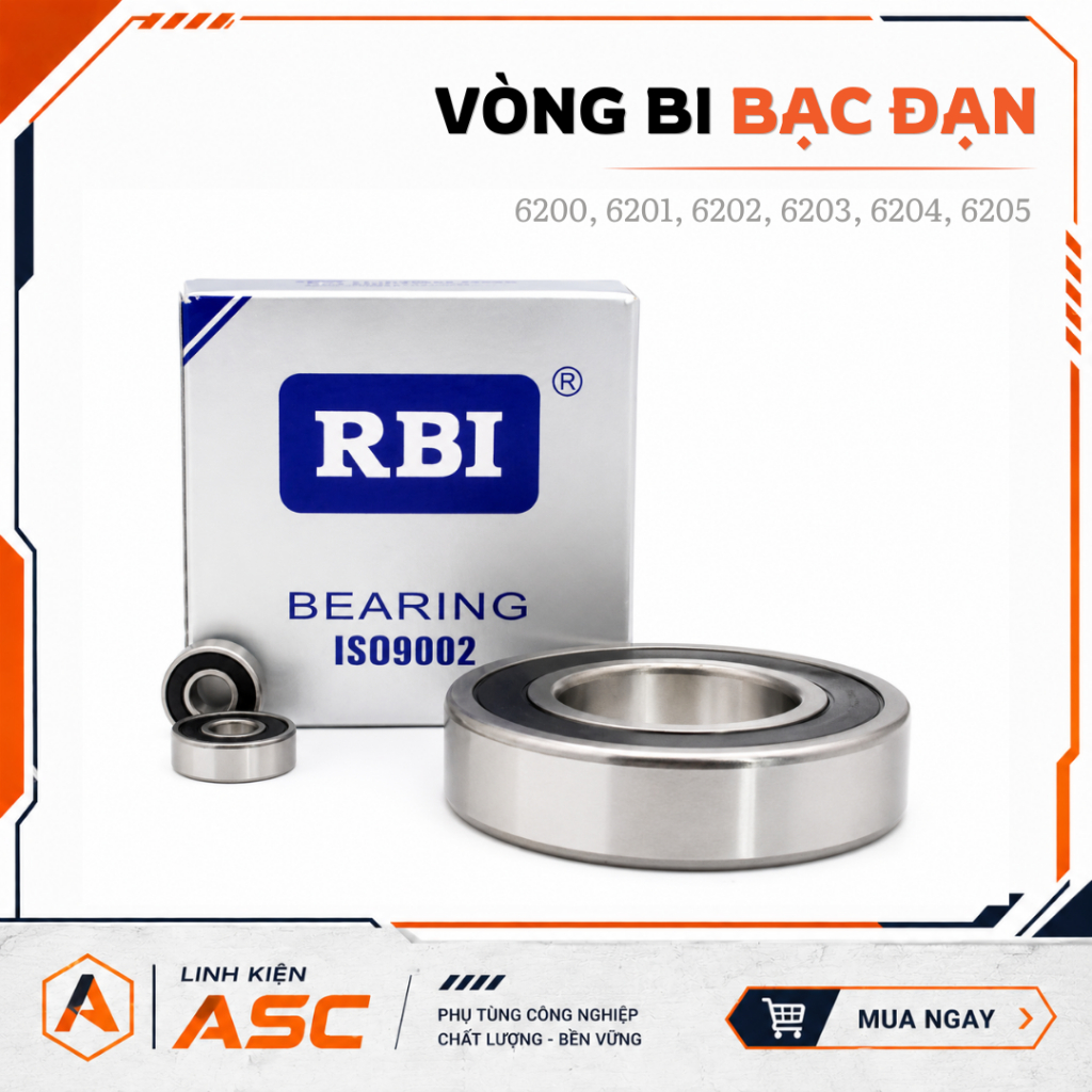 Vòng Bi 6200 6201 6202 6203 6204 6205 DDU – Bạc Đạn Nắp Nhựa RBI Chính Hãng