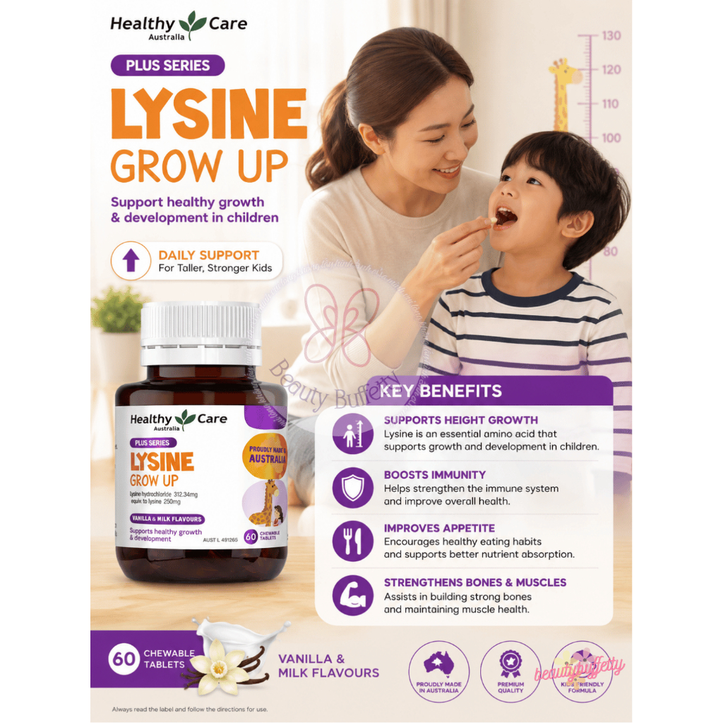 [HÀNG CHUẨN ÚC] Viên uống bổ sung Lysine Healthy Care Plus Lysine Chewable 60 Capsules