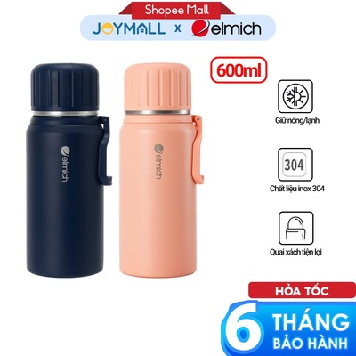 Bình Giữ Nhiệt Inox304 Elmich EL8346 600ml, Hàng Chính Hãng, Có Quai Xách, Đóng Mở 1 Chạm - JoyMall