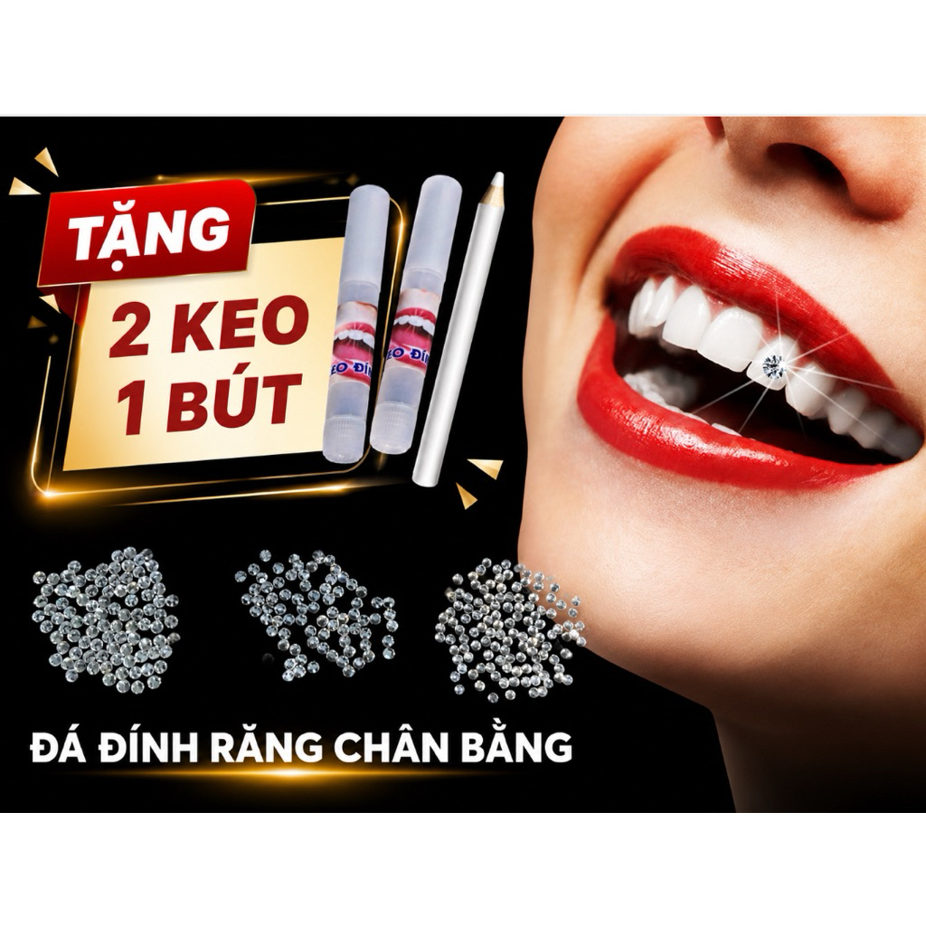 Combo 15 viên Đá Đính Răng kèm 2 Keo 1 đính Bút đính( đá chân bằng).