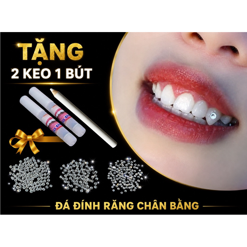 Combo 15v Đá Đính Răng đủ size kèm 2 Keo 1 đính Bút đính( đá chân bằng).