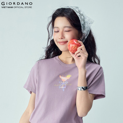[Online Exclusive] GIORDANO Áo Thun Nữ Ngắn Tay, In Hình Kem 5396387