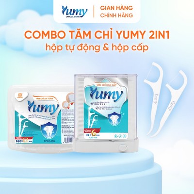 Combo 2 trong 1 Tăm chỉ YUMY HỘP TỰ ĐỘNG và HỘP CẤP tăm chỉ sợi mảnh vệ sinh răng an toàn (TC02-140)