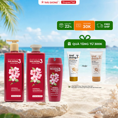 Dầu gội Thảo dược Thái Dương 3 Gold New Hoa Đào Chai 500ml, 333ml - Sao Thái Dương