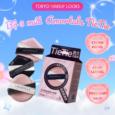 Set 3 Mút AMORTALS TieTie Hồng Đen Siêu Mềm Tán Kem Nền Kem Che Khuyết Điểm Mềm Mịn