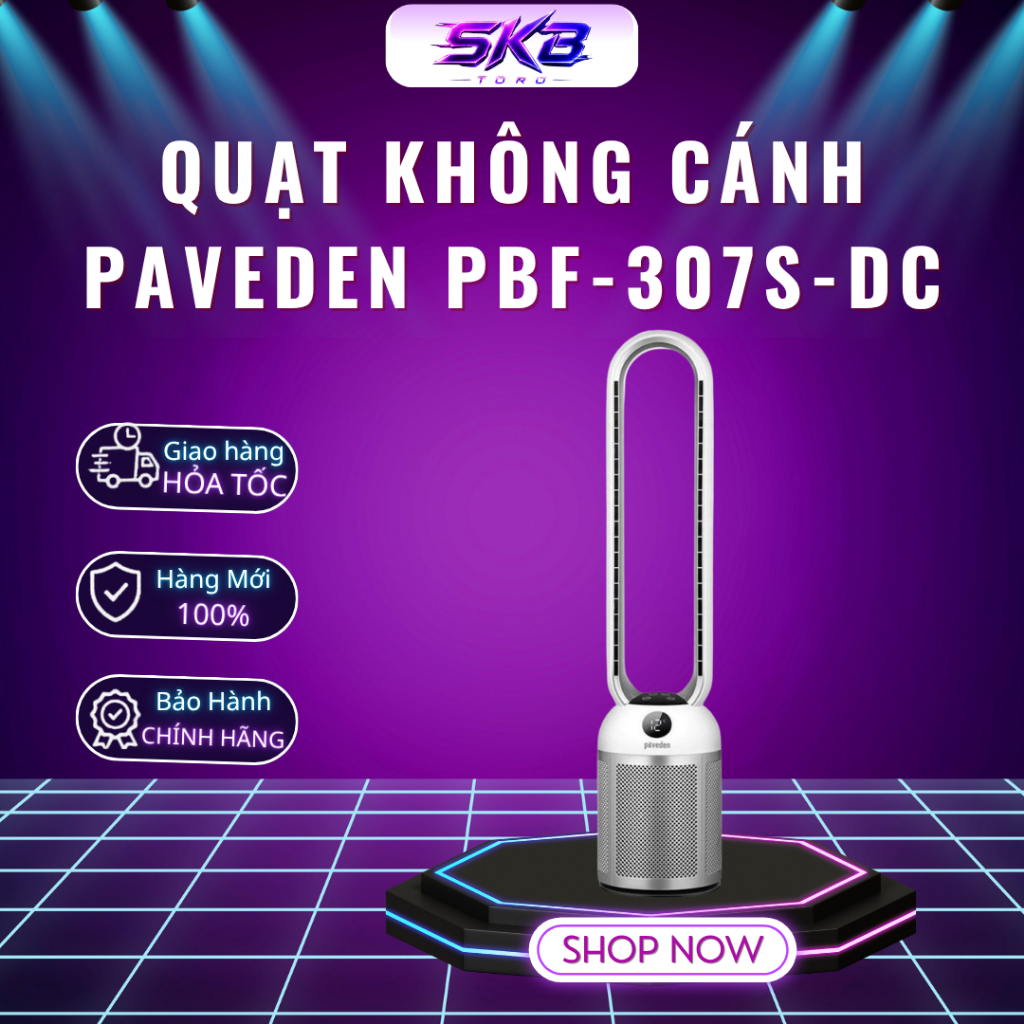 Quạt Không Cánh Paveden PBF-307S-DC - 24 mức gió - Chế độ hẹn giờ đến 12 giờ - Bảo Hành 12 Tháng