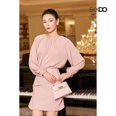 Chân váy dáng A cạp cách điệu SIXDO (Pink Woven Mini Skirt)