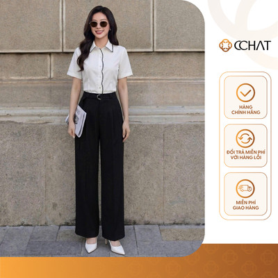 Quần Ống Rộng 𝐂𝐂𝐇𝐀𝐓 Dáng Suông Occhi Đai Trang Trí Chất Liệu Tuytsi Cao Cấp 16QDS2054ST