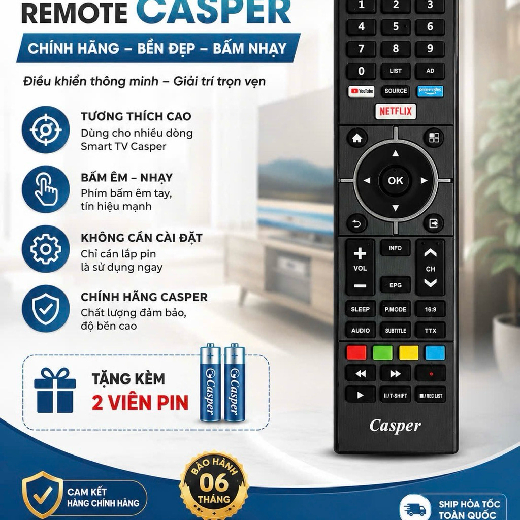 Remote điều khiển Tivi Casper các dòng 32HX6200, 43FX5200, 43FX6200