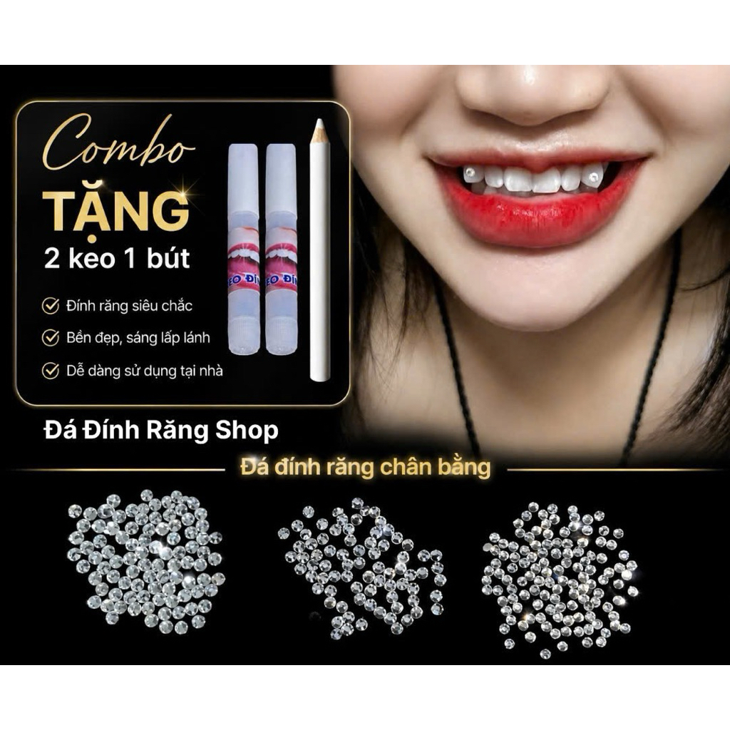 Combo 35v Đá Đính Răng đủ size kèm 2 Keo 1 đính Bút đính( đá chân bằng).