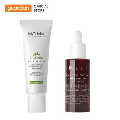 Combo Kem Dưỡng Giúp Giảm Mụn Và Cân Bằng Lượng Dầu Trên Da Laboratorios Babé Stop AKN Mattifying Fluid 50ml & Tinh Chất