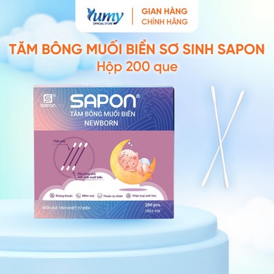 Combo 10 hộp Tăm bông cho bé sơ sinh SAPON NewBorn 200 que thân giấy đầu siêu nhỏ bông mềm(TB02-106)