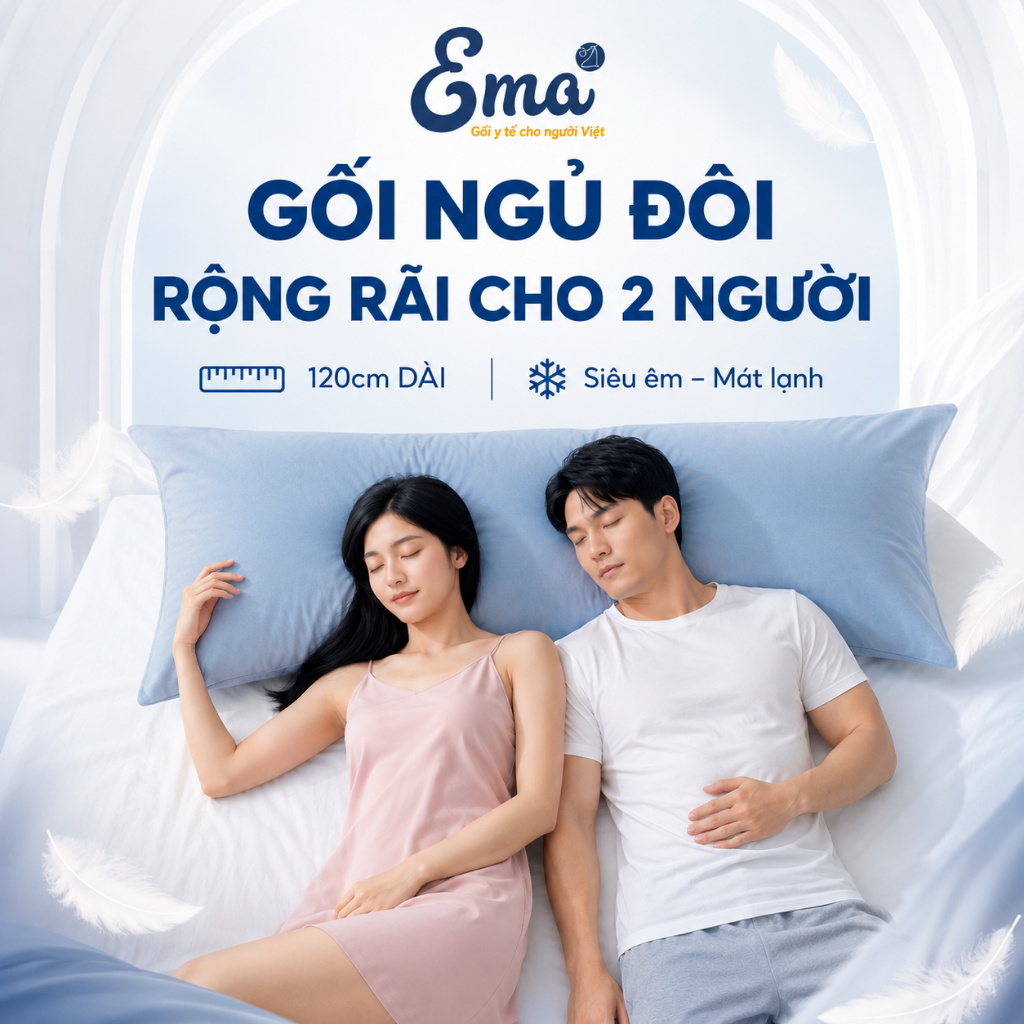 Gối ngủ đôi Mochi siêu mát lạnh Ema - gối ngủ rộng rãi cho 2 người, vỏ băng lạnh siêu mát