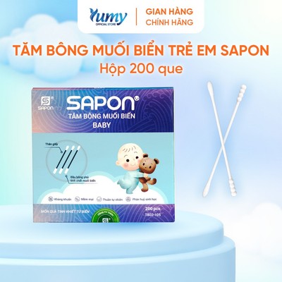 Combo 10 hộp Tăm bông trẻ em kháng khuẩn SAPON Baby hộp 200 que thân giấy an toàn cho bé (TB02-105)