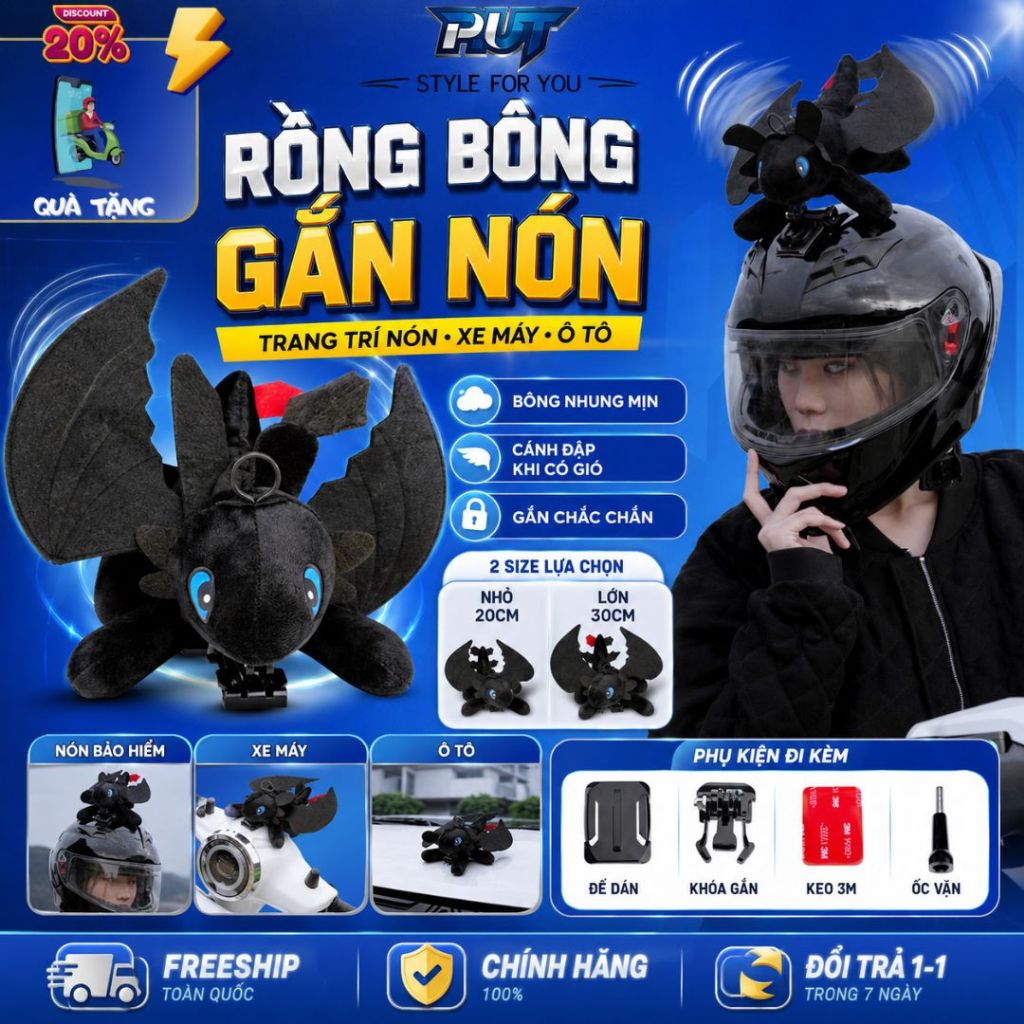 Rồng Bay Gắn Nón Bảo Hiểm, Ô Tô, Xe Máy Phụ Kiện Con Rồng Răng Sún Trang Trí Cao Cấp Chính Hãng.