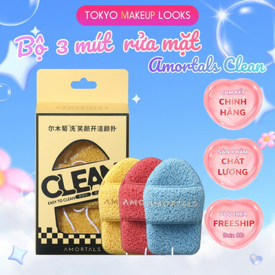 Bộ 3 Mút Rửa Mặt Tạo Bọt AMORTALS CLEAN hình găng tay hở ngón làm sạch da mặt mềm mịn, làm sạch sâu