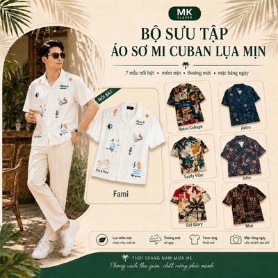 Bộ sưu tập Áo Sơ Mi Cuban Lụa Mịn MK CLEVER Chất vải mềm mịn thoáng mát, thấm hút tốt, thoải mái form rộng hằng ngày