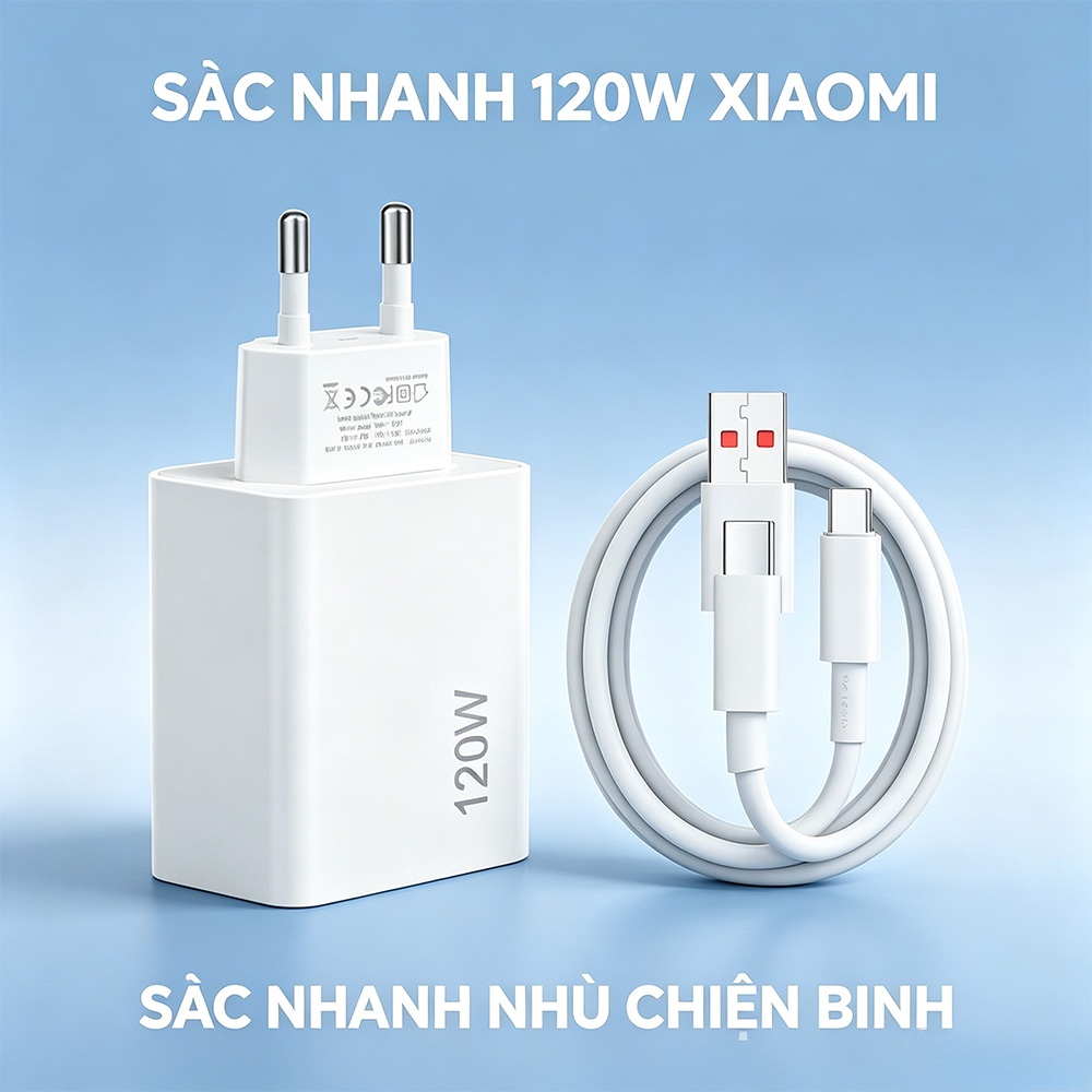 Bộ sạc nhanh Xiaomi 120W, Củ sạc + Cáp sạc nhanh USB to Type C cho Xiaomi Samsung Oppo Vivo [BỘ SẠC 