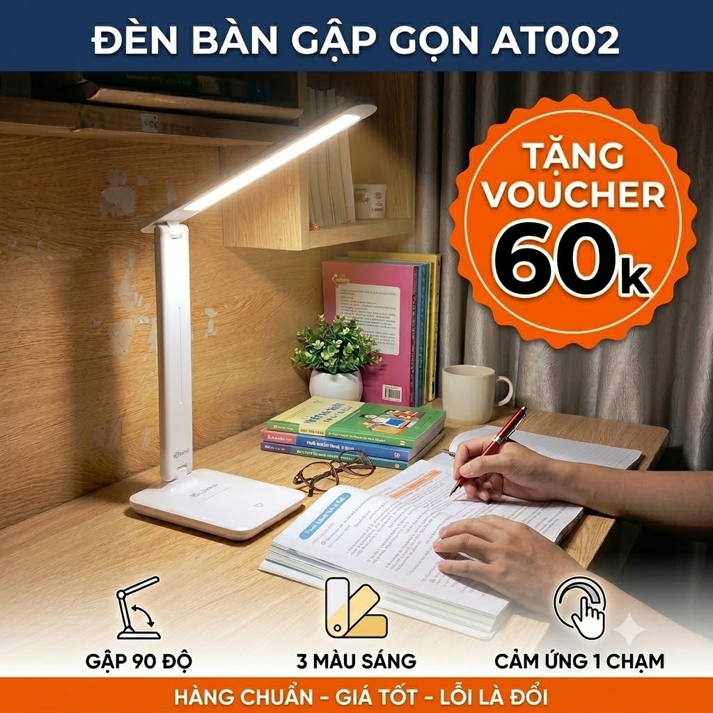 Đèn Bàn Học ESWIND AT002 Chống Cận - Quà Tặng Bút Màu, Cảm Ứng 3 Màu, Gập 180 Độ