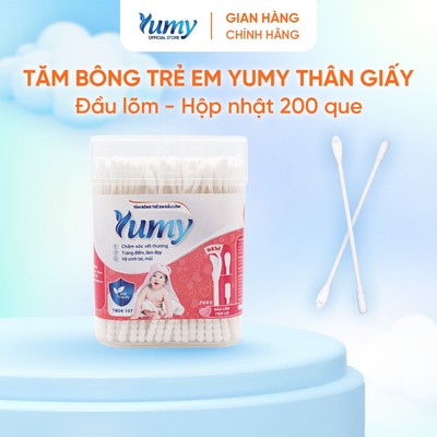 Combo 2/6/12 hộp Tăm bông trẻ em YUMY Baby 200 que đầu lõm - xoắn bông mềm vệ sinh đa năng(TB04-107)
