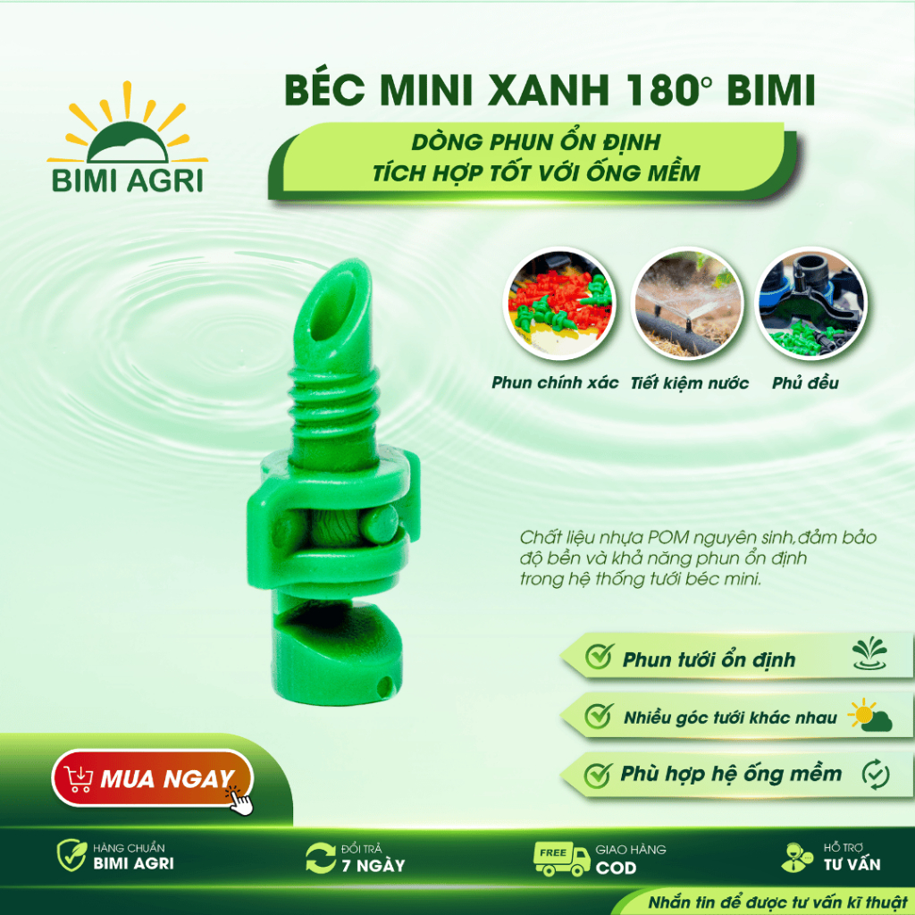 Combo 50 Béc Mini Xanh 180° BIMI AGRI | Béc Tưới Gốc Cây Phun 180 Độ | Béc Tưới Cây Ăn Trái