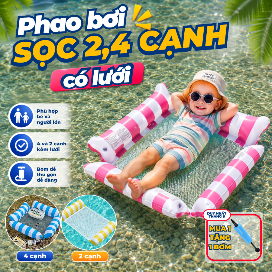 [TẶNG KÈM BƠM] Phao Nằm Đi Biển Đi Bơi Kẻ Sọc DINO STORE, Phao Bơi Nằm Thư Giãn Trên Nước, Phao Hơi 