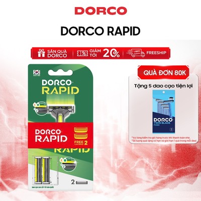 Dao Cạo Râu Hàn Quốc 2 Lưỡi DORCO RAPID - TNA4001-B & TNA4020-B - Combo 1 Cán + Đầu Cạo và Vỉ 2 Đầu Cạo