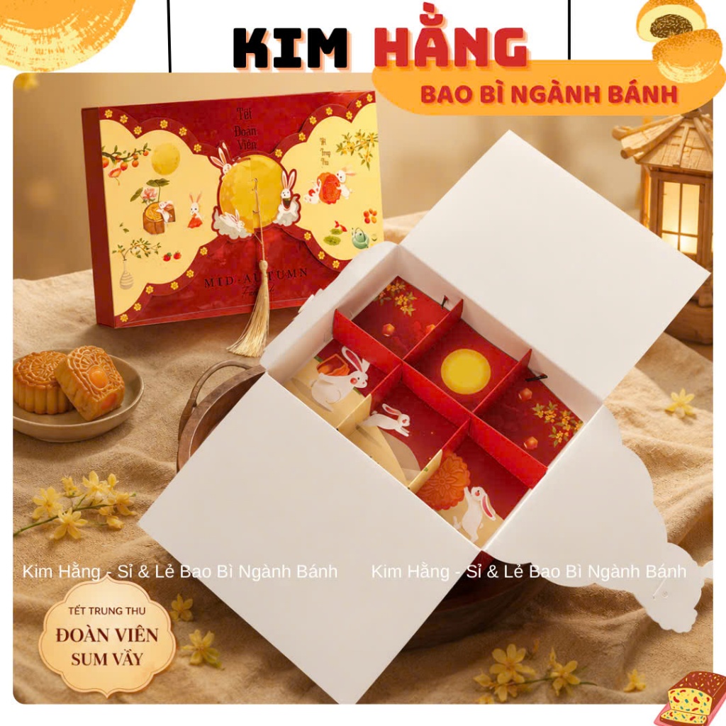 10 Hộp Túi Trung Thu Thỏ Đỏ Mini 6 Bánh 75gr - 100gr . Hộp đựng 6 bánh trung thu mini  (Mẫu Mới 2026
