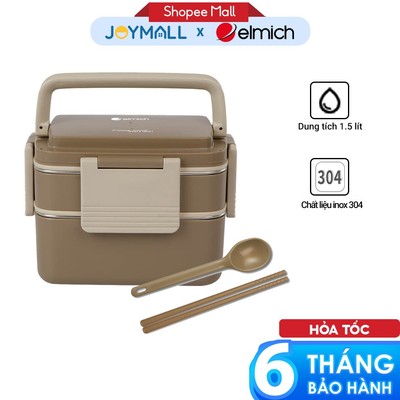 Hộp Cơm 2 Tầng Inox304 Elmich EL8313 1.5L, Hàng Chính Hãng, Quai Xách Ẩn, Ngăn Tháo Rời - JoyMall