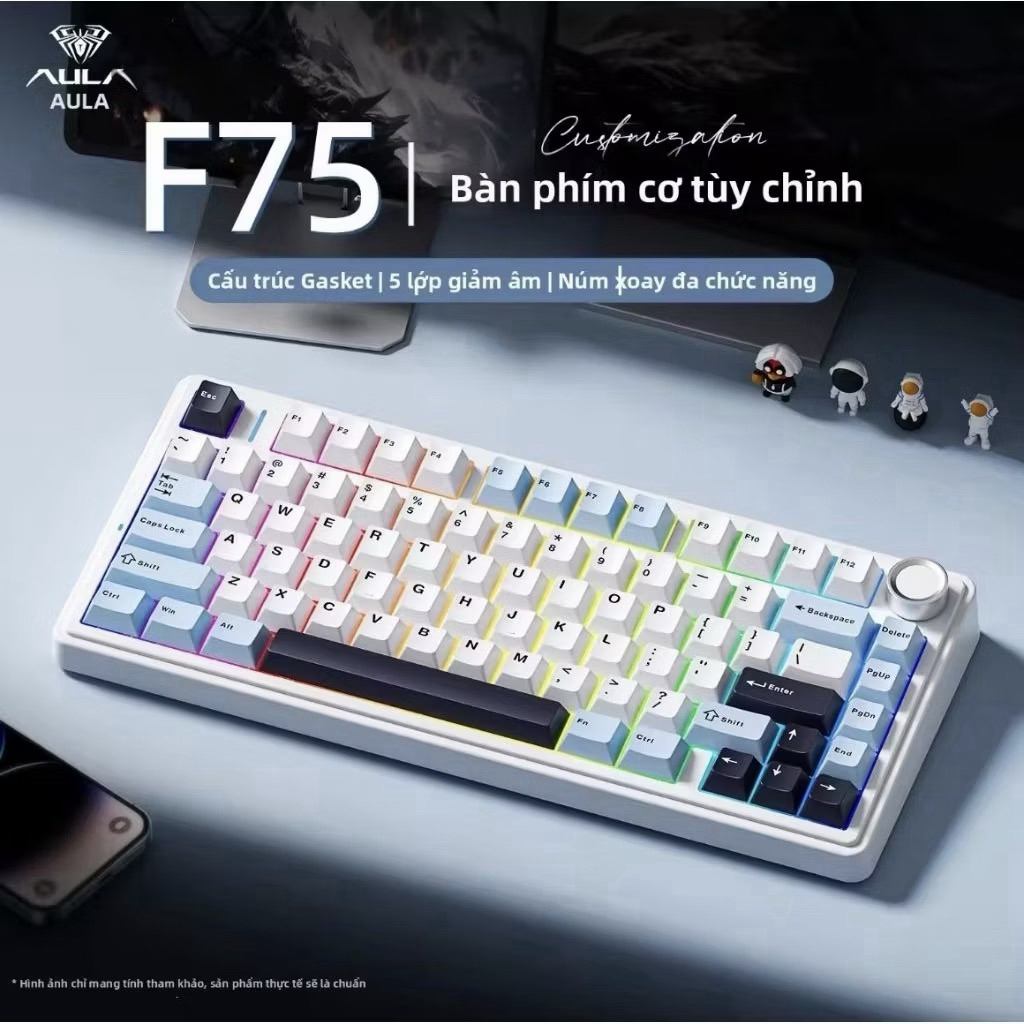[Hoả tốc] Bàn phím cơ aula F75 mạch xuôi led rgb 3 mode kết nối hotswap 5 pin