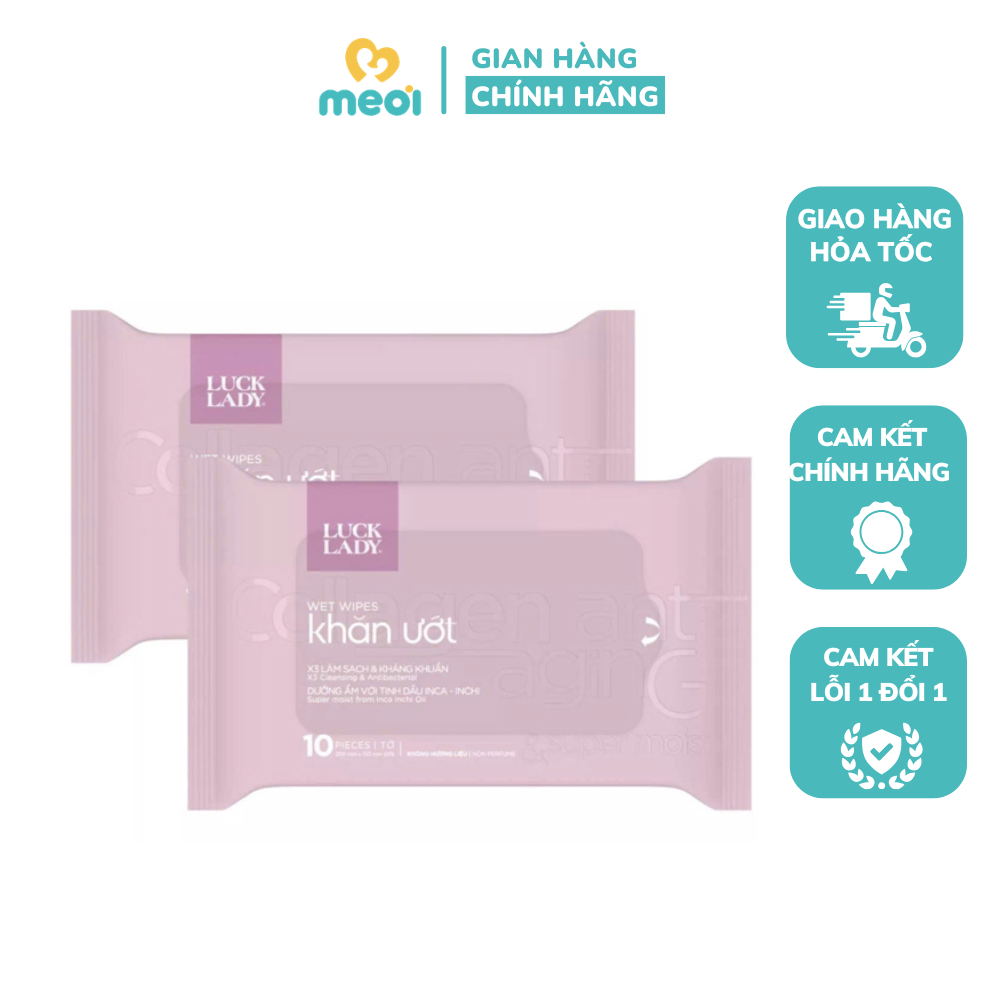 Khăn Giấy Ướt Luck Lady 10 Tờ Không Hương Liệu