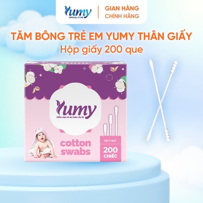 Tăm bông trẻ em YUMY 200 que thân giấy 2 đầu tròn xoắn đa năng an toàn không xơ bông (TB11_627)
